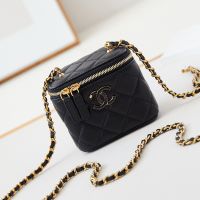 Chanel AP3941 Cosmetic Bag with Enamel Logo in Lambskin Black