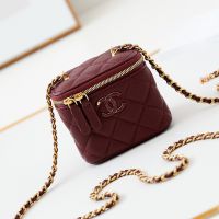 Chanel AP3941 Cosmetic Bag with Enamel Logo in Lambskin Burgundy