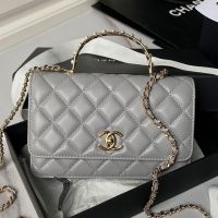 Chanel AP3952 Wallet with Pearls Handle in Lambskin Grey
