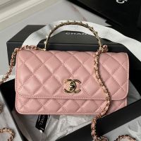 Chanel AP3954 Clutch with Pearls Handle in Lambskin Pink