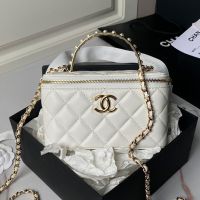 Chanel AP3956 Cosmetic Bag with Pearl Handle in Lambskin White