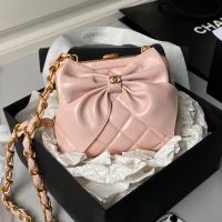 Chanel AP4028 Clutch with Logo Leather Bow in Shiny Lambskin Pink