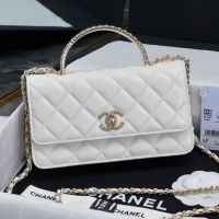 Chanel AP4044 Clutch with Strass Handle in Lambskin White