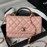 Chanel AP4051 Wallet with Strass Quilted Handle in Lambskin Pink