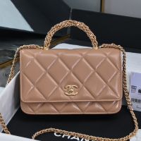 Chanel AP4166 Wallet with Braided Handle in Shiny Lambskin Apricot