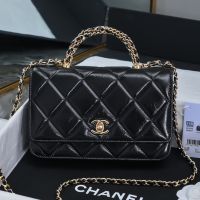 Chanel AP4166 Wallet with Braided Handle in Shiny Lambskin Black