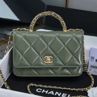 Chanel AP4166 Wallet with Braided Handle in Shiny Lambskin Green