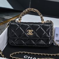 Chanel AP4167 Flap Phone Holder with Braided Handle in Shiny Lambskin Black