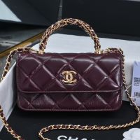 Chanel AP4167 Flap Phone Holder with Braided Handle in Shiny Lambskin Burgundy