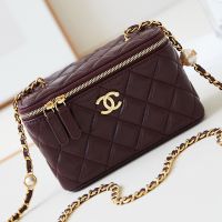 Chanel AP4285 Cosmetic Bag with Pearl Letters Chain in Lambskin Burgundy
