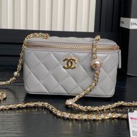 Chanel AP4285 Cosmetic Bag with Pearl Letters Chain in Lambskin Grey