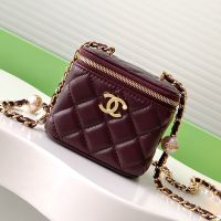 Chanel AP4286 Small Cosmetic Bag with Pearls Letters Chain Strap in Lambskin Burgundy