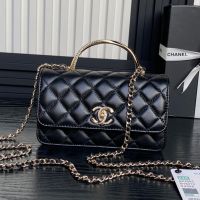 Chanel AP4293 Clutch with Spiral Strass Handle in Lambskin Black