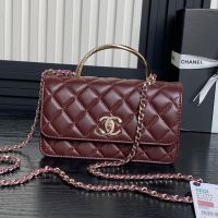 Chanel AP4293 Clutch with Spiral Strass Handle in Lambskin Coffee