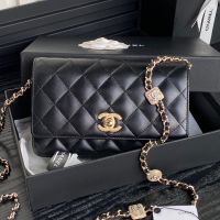 Chanel AP4299 Wallet with Embossed Strass Chain in Lambskin Black