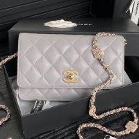 Chanel AP4299 Wallet with Embossed Strass Chain in Lambskin Grey