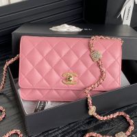 Chanel AP4299 Wallet with Embossed Strass Chain in Lambskin Pink