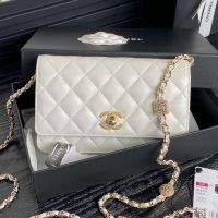 Chanel AP4299 Wallet with Embossed Strass Chain in Lambskin White