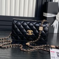 Chanel AP4300 Clutch with Embossed Strass Chain in Lambskin Black
