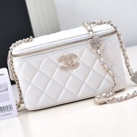 Chanel AP4301 Cosmetic Bag with Embossed Strass Chain in Lambskin White