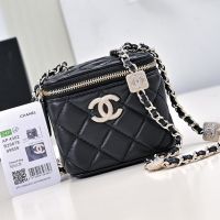 Chanel AP4302 Mini Cosmetic Bag with Embossed Strass Chain in Lambskin Black