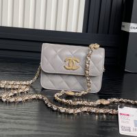 Chanel AP4315 Clutch with Embossed Strass Chain in Lambskin Grey