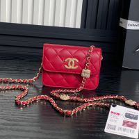 Chanel AP4315 Clutch with Embossed Strass Chain in Lambskin Red