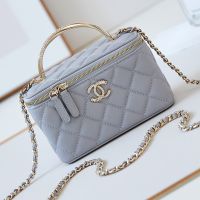 Chanel AP4317 Cosmetic Bag with Strass Handle in Lambskin Light Blue