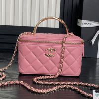 Chanel AP4317 Cosmetic Bag with Strass Handle in Lambskin Pink