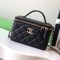 Chanel AP4404 Cosmetic Bag with Logo Handle in Lambskin Black
