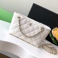 Chanel AP4423 Classic Clutch with Woven Chain Strap in Grained Calfskin White