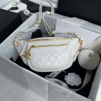 Chanel AS1077 Waist Bag with Zipper Pocket in Calfskin White