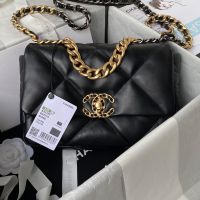 Chanel AS1160 19 Handbag with Woven Logo in Lambskin Black/Gold
