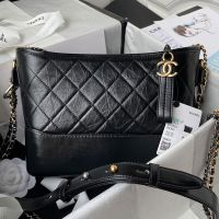 Chanel AS1521 Hobo Shoulder Bag with Two-color Chain Strap in Calfskin Black