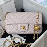 Chanel AS1787 Mini Flap Crossbody Bag with Pearl Crush in Lambskin Beige/Gold