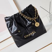 Chanel AS3260 Small 22 Hobo Bag with Two Pockets in Calfskin Black