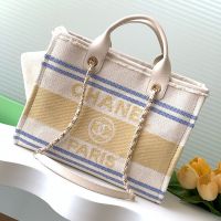 Chanel AS3351 Medium Shopping Bag with Chain Strap in Cotton Canvas Yellow