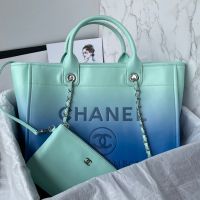 Chanel AS3351 Shopping Bag with Chain Strap in Calfskin Blue