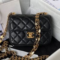 Chanel AS3442 Small Flap Crossbody Bag with Enamel Vintage Chain in Lambskin Black