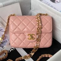 Chanel AS3442 Small Flap Crossbody Bag with Enamel Vintage Chain in Lambskin Pink