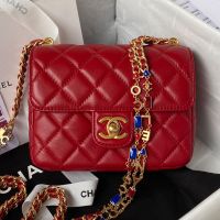 Chanel AS3442 Small Flap Crossbody Bag with Enamel Vintage Chain in Lambskin Red