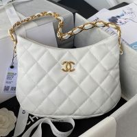 Chanel AS3562 Small Hobo Bag with Chunky Chain Strap in Lambskin White