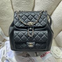 Chanel AS3618 Large Duma Backpack with Woven Chain Strap in Calfskin Black