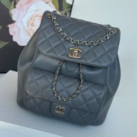 Chanel AS3618 Large Duma Backpack with Woven Chain Strap in Lambskin Dark Grey