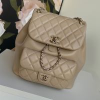 Chanel AS3618 Large Duma Backpack with Woven Chain Strap in Lambskin Taupe