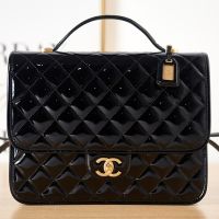 Chanel AS3662 Backpack with Chain Strap in Patent Leather Black