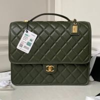 Chanel AS3662 Backpack with Chain Strap in Texture Calfskin Green