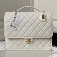 Chanel AS3662 Backpack with Chain Strap in Texture Calfskin White