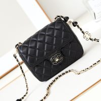 Chanel AS3782 Flap Shoulder Bag with Enamel CC Logo in Lambskin Black