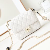 Chanel AS3782 Flap Shoulder Bag with Enamel CC Logo in Lambskin White